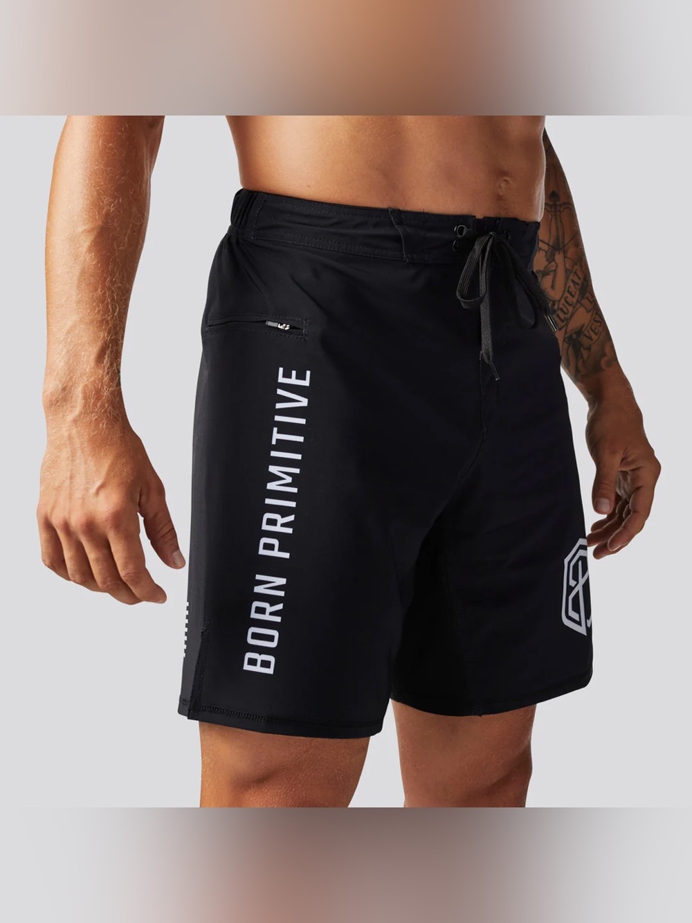 Born Primitive Black Men's Swim Board Shorts with White Logo